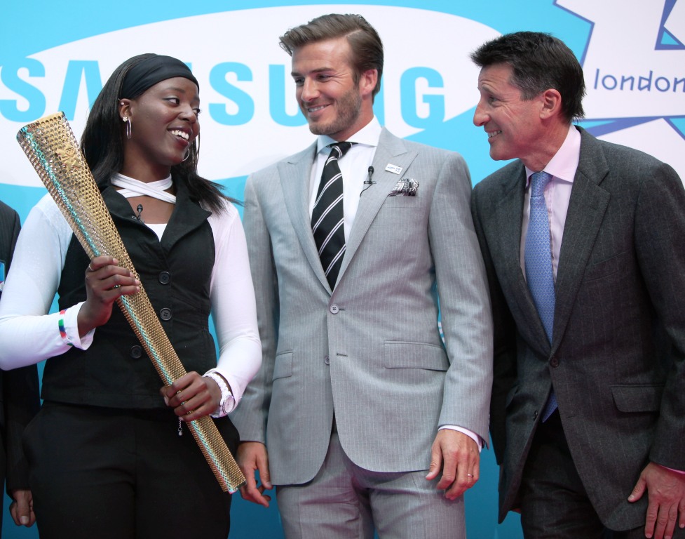 Gabriella Roseje_Olympic_ambassador_David_Beckham_and_LOCOG_Chair_and_former_Olympian_Lord_Sebastian_Coe_17-05-12