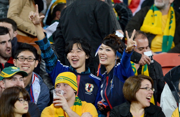 Australian and_Japan_fans_mingle_at_World_Cup_qualifier_Brisbane_June_12_2012