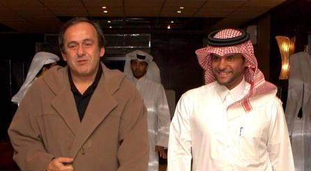 Sheikh Saud_bin_Abdul_Ruhman_al-Thani_secretary_general_of_Qatar_Olympic_Committee_R_welcomes_UEFA_president_French_Michel_Platini_07-09-12