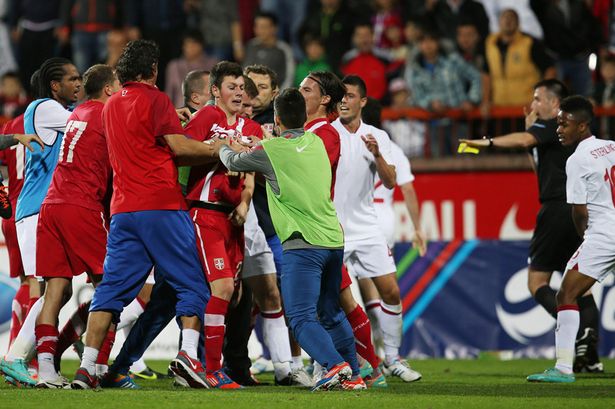 General view_of_a_fight_between_both_teams_after_the_match