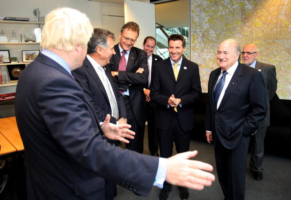 London Mayor_Boris_Johnson_L_Sepp_Blatter_R_FIFA_General_Secretary_Jerome_Valcke_C_Sebastian_Coe_2nd_R_and_FIFA_member_David_Dein_2nd_L__share_a_laughduring_the_FIFA_Presidents_visit