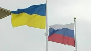 Ukraine and Russian flags
